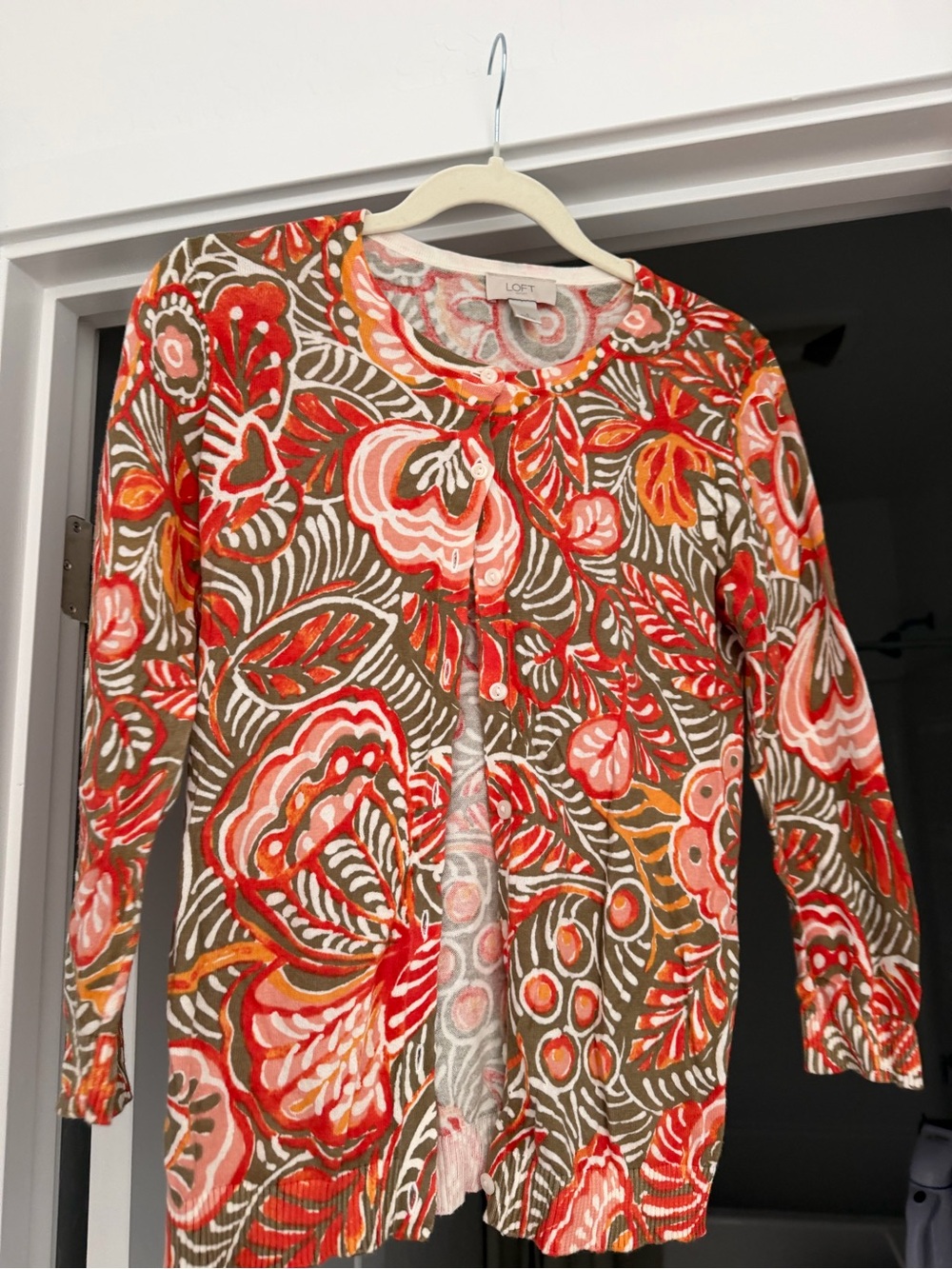 LOFT Floral Cardigan in Brown, Red, Pink, Orange